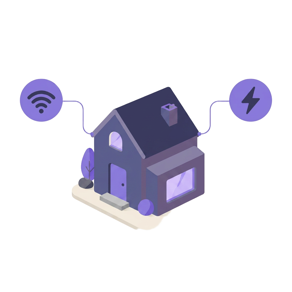 Modern home connected to internet and electricity services